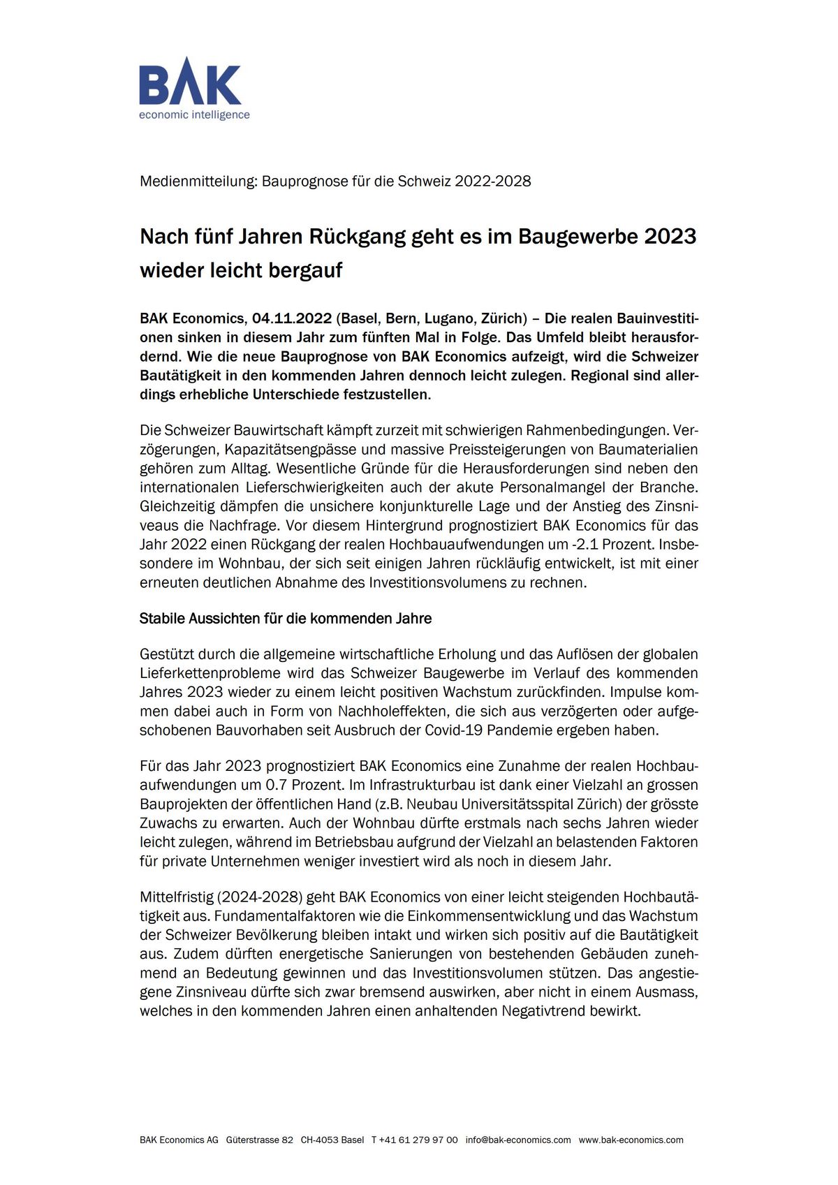 Nach fünf Jahren Rückgang geht es im Baugewerbe 2023 wieder leicht